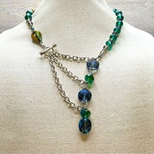 Artisan Handmade Crafted Green Blue Glass Abstract Modern Unique Trendy Necklace